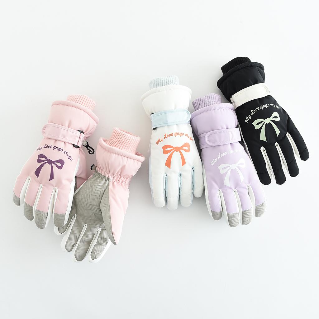 Children's Ski Gloves Warm and Cute Cartoon Bow Gloves
