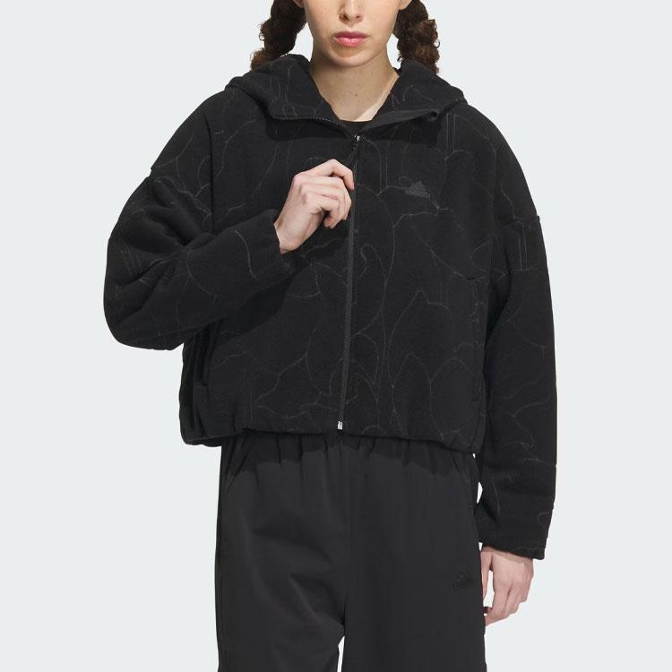 adidas Куртка City Escape с принтом, спортивная, повседневная, с капюшоном, флисовое пальто, женские куртки, черный цвет IP7049