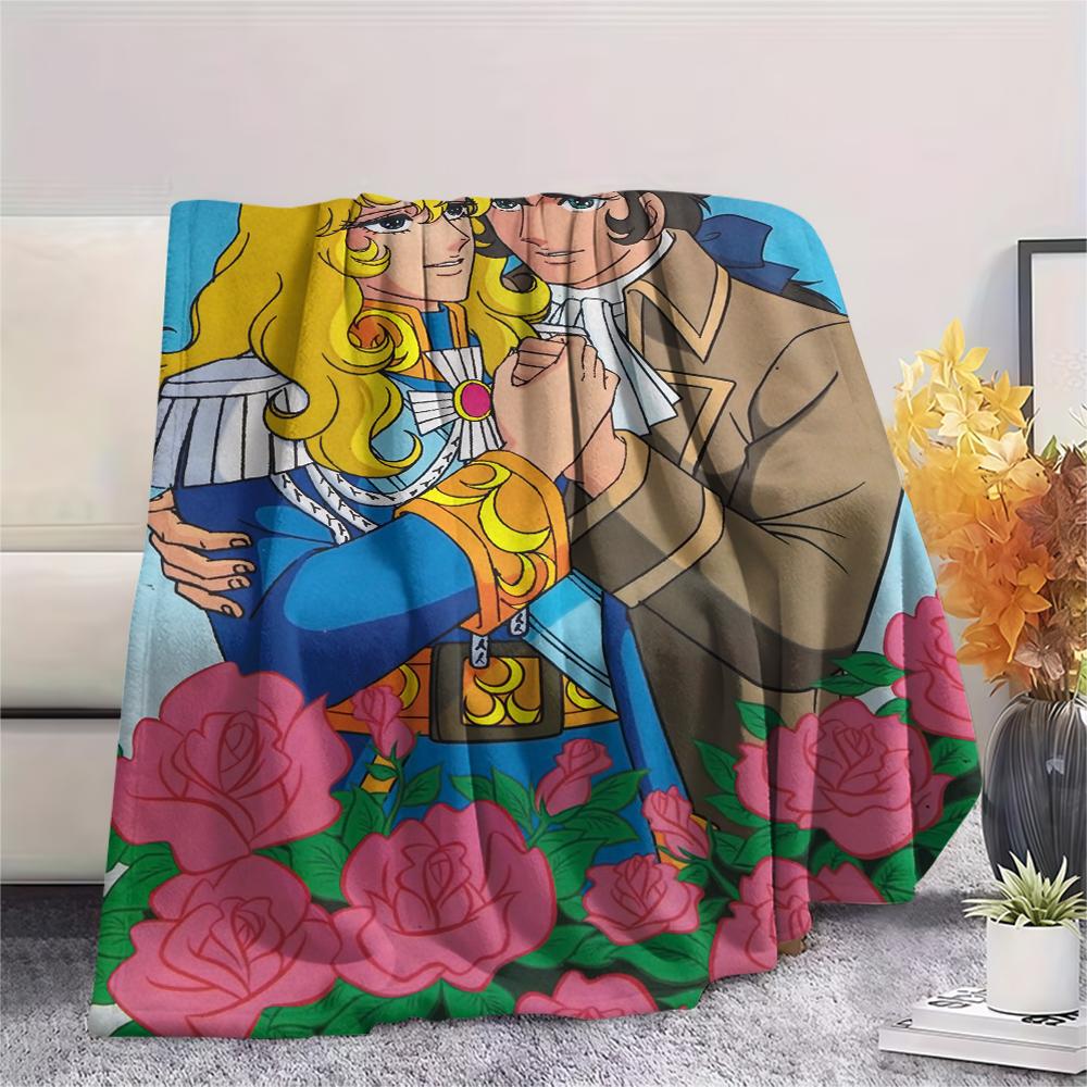 1PC Versailles Rose Print Flannel Blanket, High quality Comfortable for All Seasons, Home Decor, Warmth and Comfort, Perfect for Christmas Gifts239