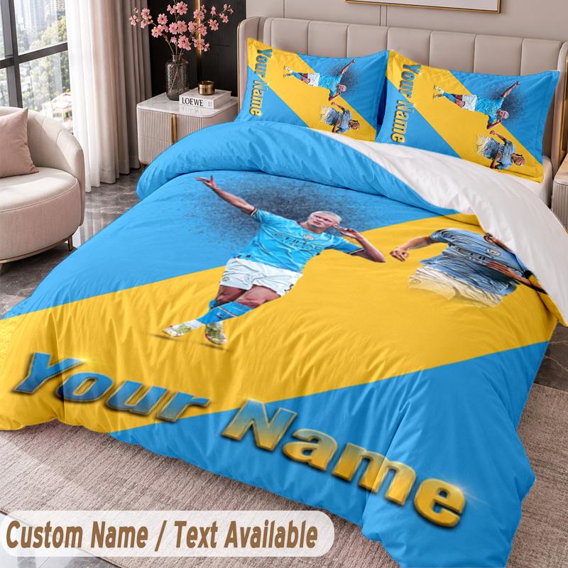 Erling Haaland Printed Bedding Set Custom Name Text 1 Duvet Cover 2 Pillowcases For Bedroom