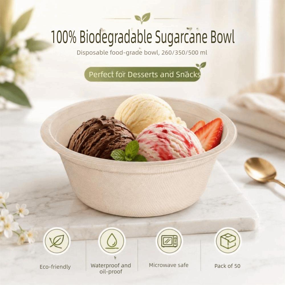 50Pcs Disposable Biodegradable Bowls Paper Pulp Bowl for Noodles Soup Rice and Takeaway Meals