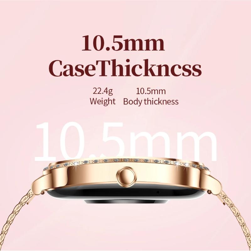 Fashion New Women Smart Watch AMOLED Curved Screen IP68 Waterproof Voice Bluetooth Call Heart Rate Blood Pressure Monitor Health Smartwatch