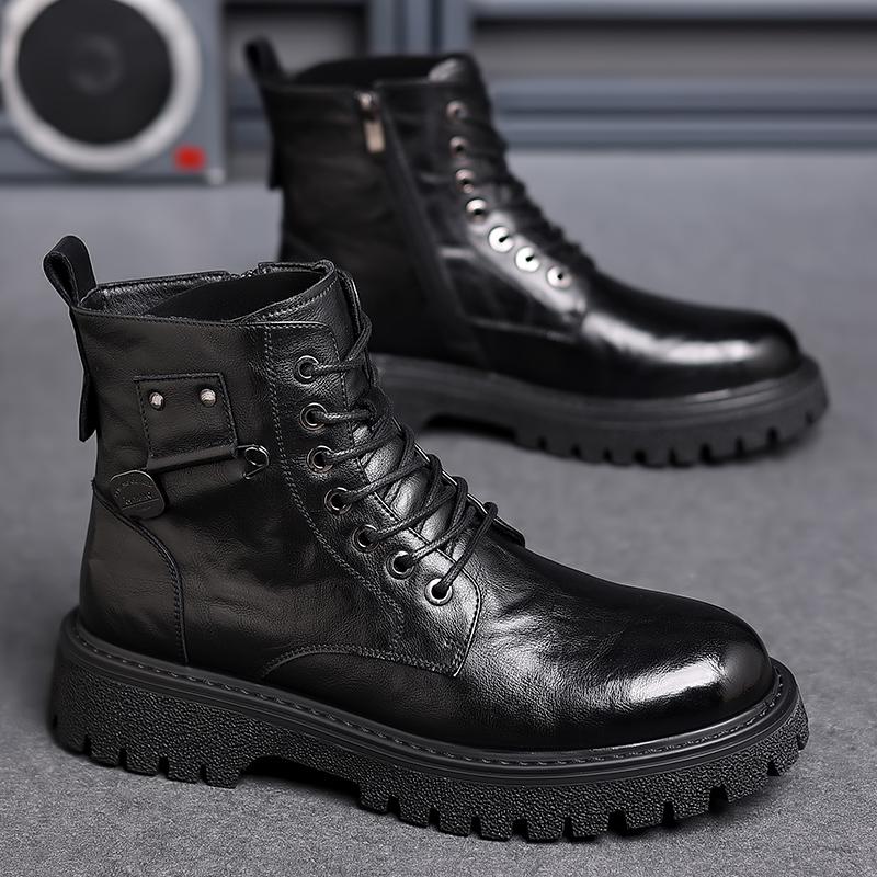 2024 Men Boots Luxury Brand Leather Boots Casual Fashion Ankle Booties for Men Winter High Top Black Platform Motorcycle Boots