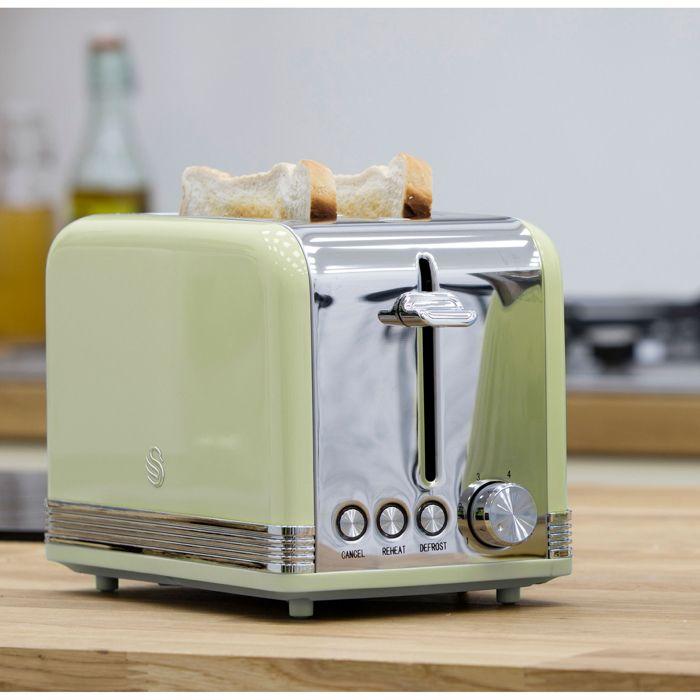 Retro Set Petit-Déjeuner Bouilloire 1,8L Grille-Pain 2 Tranches Micro-ondes 20L SWAN STRP2070GNEU 850W Vert 57973