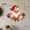 Festive Cafe Wall Decoration Wooden Santa Claus Hanging Pendant for Christmas, Rustic Floral Sign, Christmas Party Sign Tree Ornament with Hemp
