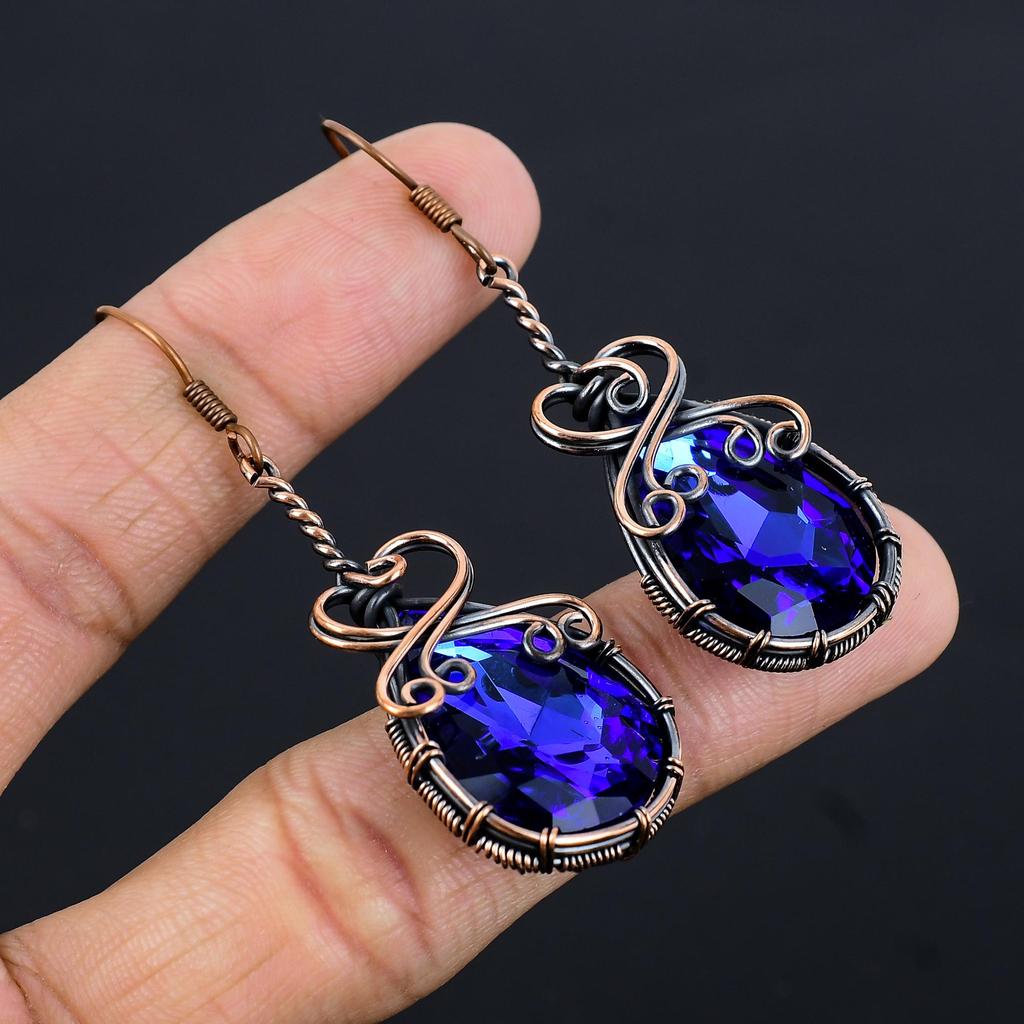 Серьги с лондонским голубым топазом, обернутые медной проволокой 999 пробы, Ювелирные изделия с драгоценными камнями ручной работы, Подарки для жены, Совершенно новые серьги