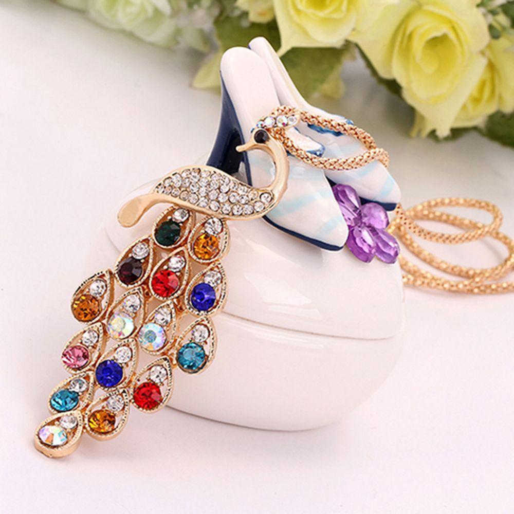 Hot Sale Special Trendy Unique New Colorful Crystal Peacock Pendants Necklaces for Women Long