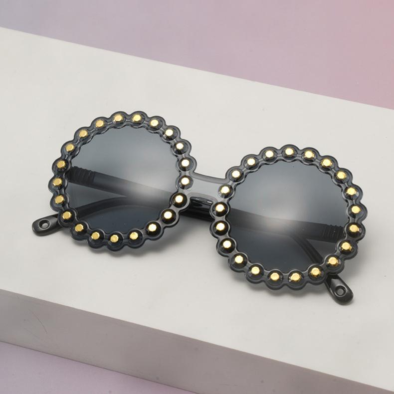 Kids Pearl Scallop Round Sunglasses Colorful Transparent Frame UV Protection Cute Shades For Girls Party KJ183