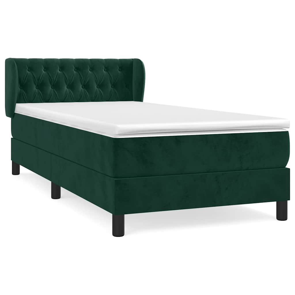 Box Spring Bed with Mattress Dark Green 100 x 200 cm Velvet