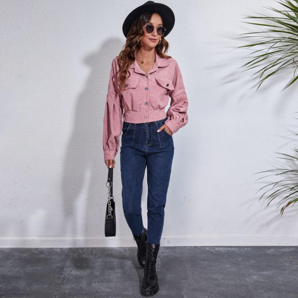 GMXIA Женские винтажные повседневные однотонные куртки и пальто с воротником-поло с длинными рукавами и осенне-зимним принтом