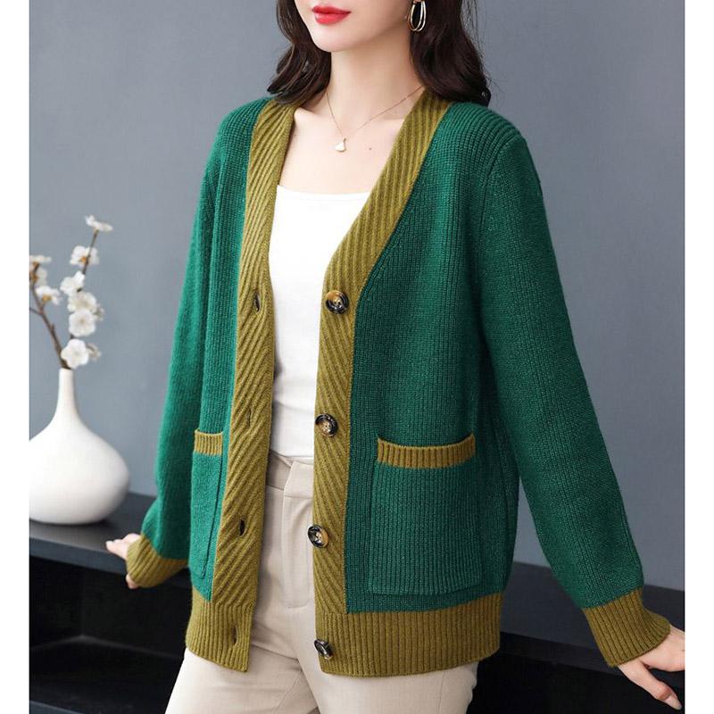 Женская куртка на весну и осень, свободный эластичный уютный свитер, кардиган, повседневный вязаный топ с v-образным вырезом