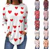 Women's Loose Round Neck Valentine's Day Love Heart Printed Long Sleeve T-Shirt Top Pullover