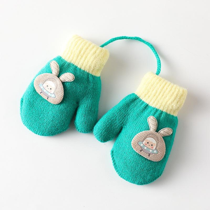 Cute Cartoon Children Gloves Thicken Kids Plush Fingerless Gloves 0-3year Toddler Hanging Neck Mittens Baby Winter Hand Warmer