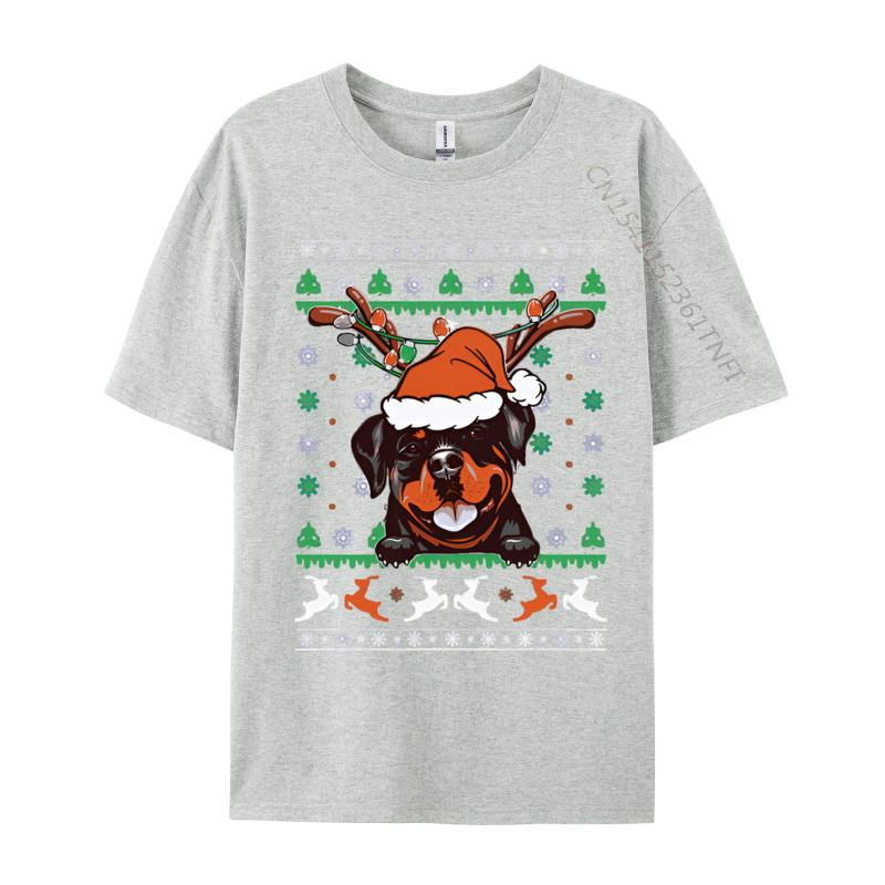 Classic Tshirt Ugly Christmas Rottweiler Reindeer Tshirt For Unisex Printed T Shirt Cotton Green And White Graphic T Shirt