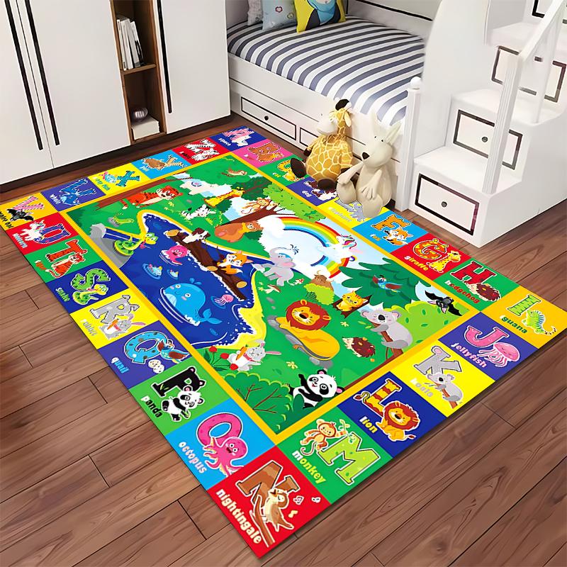 Alphabet Animal Adventure Rug: Non-slip rug suitable for living room and bedroom sofas.