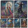 Witches Magic Mystical Print Posters Halloween Moon Witch Flowers Canvas Paintings Wall Art Picture for  Living Room Home Decor