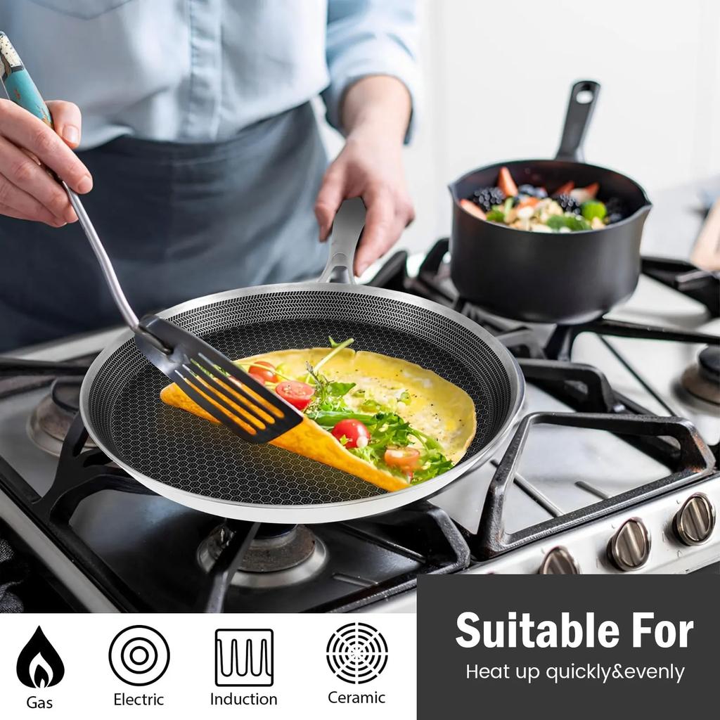 Crepe Pan Nonstick Honeycomb Dosa Pan Stainless Steel Ergonomic Handle Kitchen Pancake Pan Induction Compatible Tortilla Pan