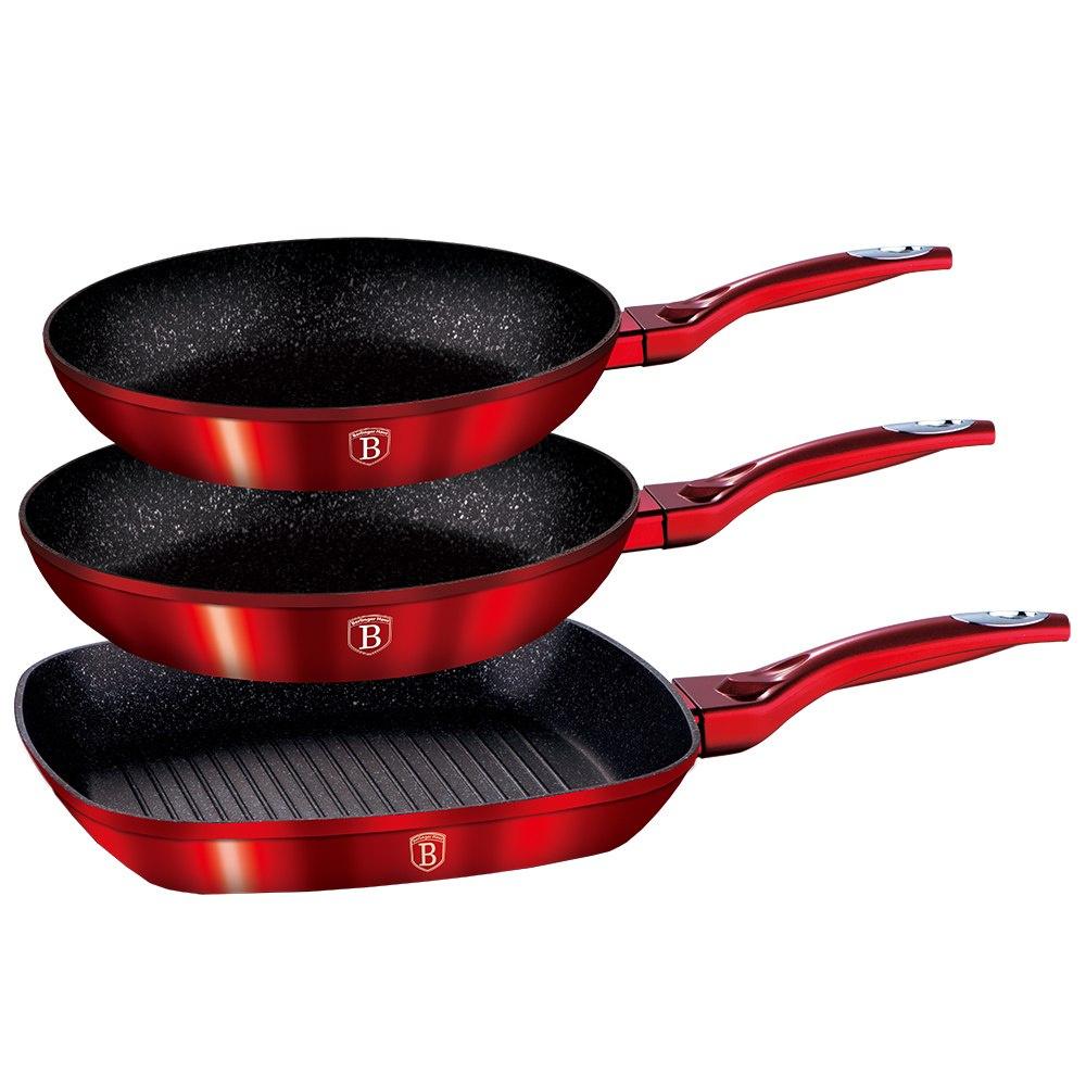 Set Of 3 Granite Pans Berlinger Haus Burgundy Bh-1289