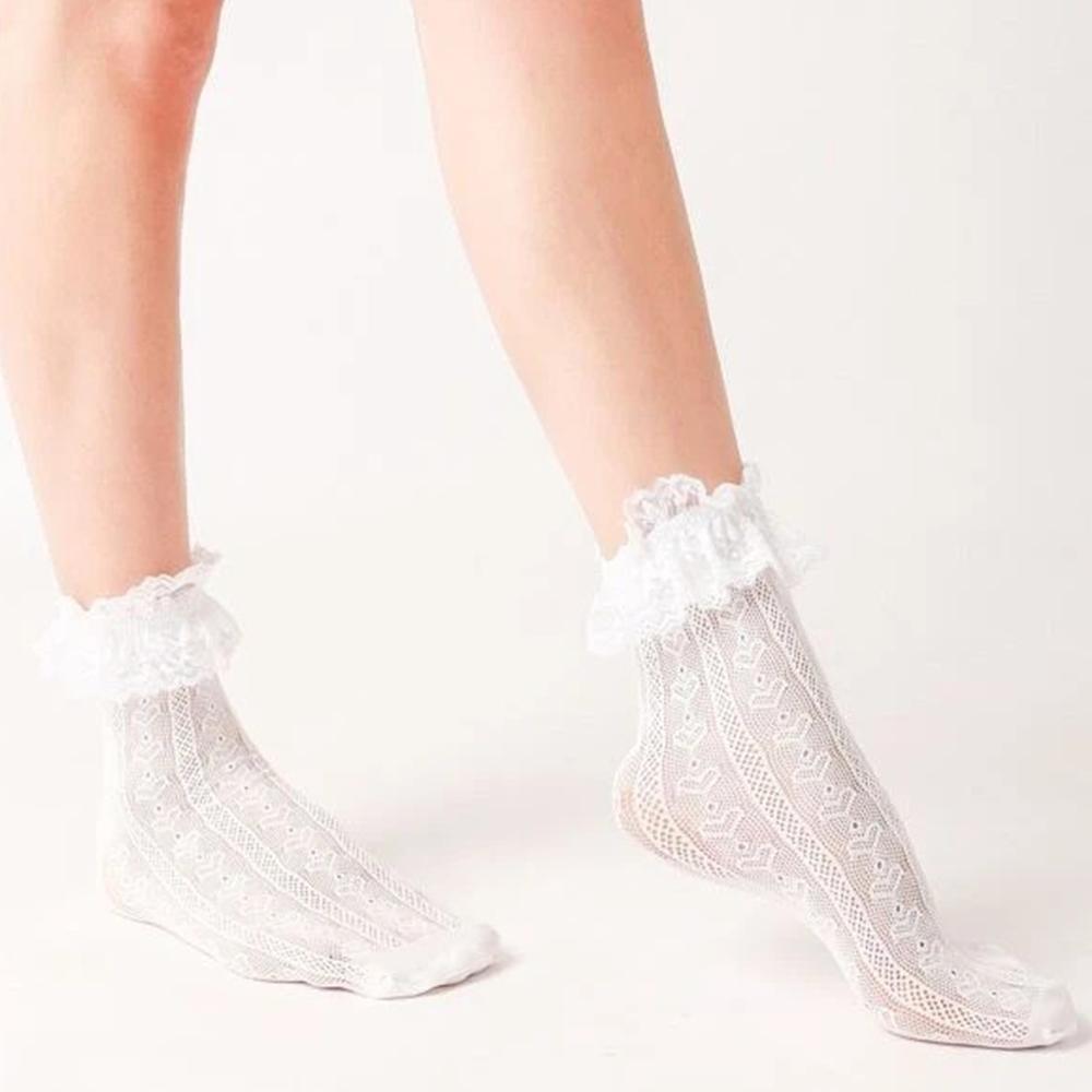 1 пара кружевных носков средней длины, женские носки Lolita Retro, женские носки Love Jacquard Princess, белые дышащие шелковые носки Anti Hook для девочек