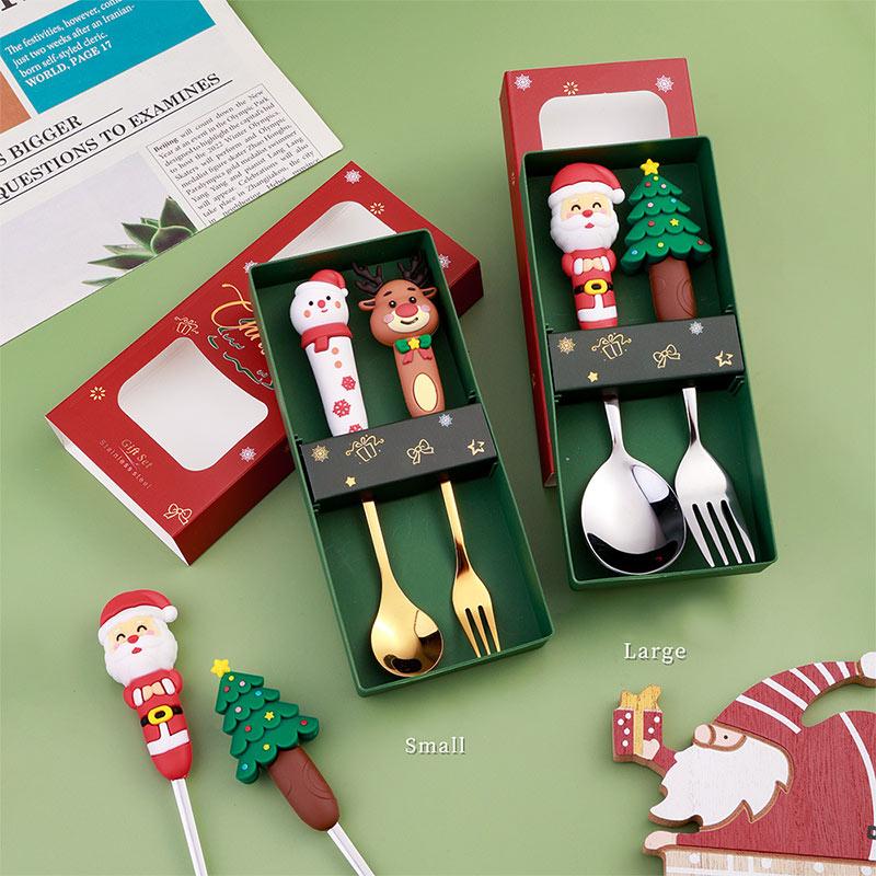 Christmas Day Dessert Spoon Creative Santa Claus Snowman Gift Spoon Fork Tableware Set Cartoon Stainless Steel Cutlery Spoon Set