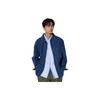 Uniqlo Однотонная куртка с острым воротником, однобортная, с длинным рукавом, унисекс, джинсово-синяя 467535-67