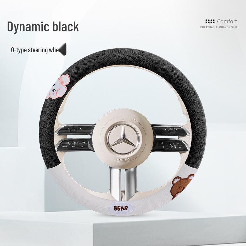 Classic Linen Steering Wheel Cover, Universal 38CM, All-Season Use