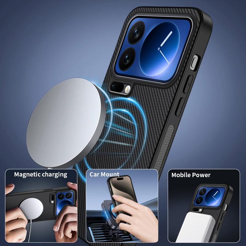 For Xiaomi 17 Pro Magnetic Case WANLONFENG TQ Series Carbon Fiber Texture PC TPU Phone Cover