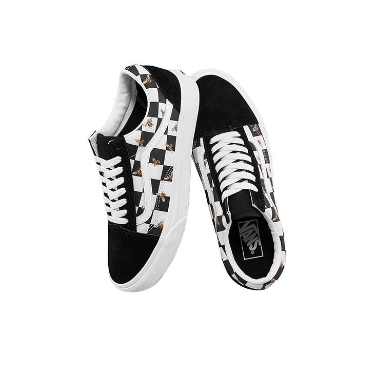 Vans Old Skool Series Обувь для скейтборда с принтом пчелы в клетку, низкие кеды унисекс, черно-белые VN0A3WKT9EH