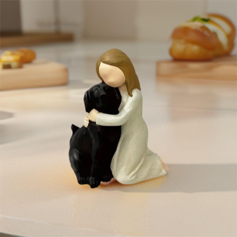Creative Dog Lover Figurine Cute Miniature Sculpture Crafts Girl Holding Dog Statue  Birthday
