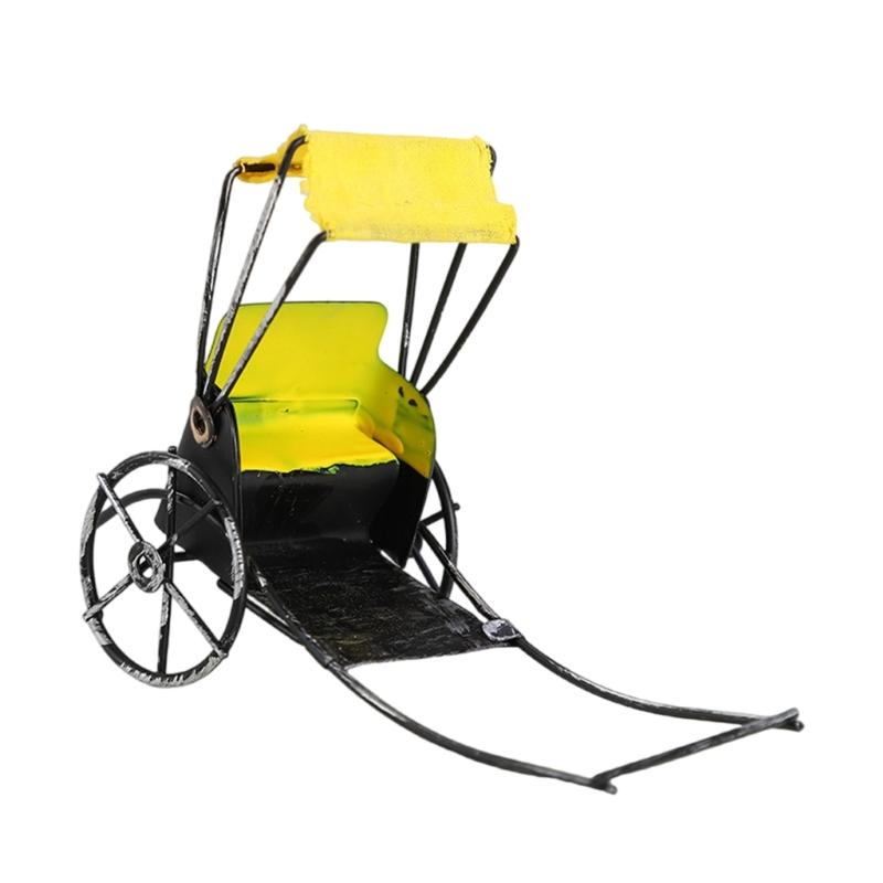 Retro Rickshaw Statue Iron Rickshaw Sculptures Vintage Rickshaw Model Tabletop Ornament Decorative Rickshaw Model