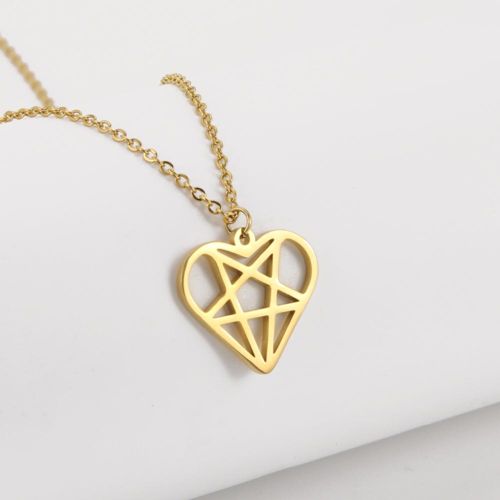 Unift Heartagram Pentacle Pentagram Necklaces for Women Stainless Steel Jewelry Fashion Geometric Pendant Neck Chain Accessories
