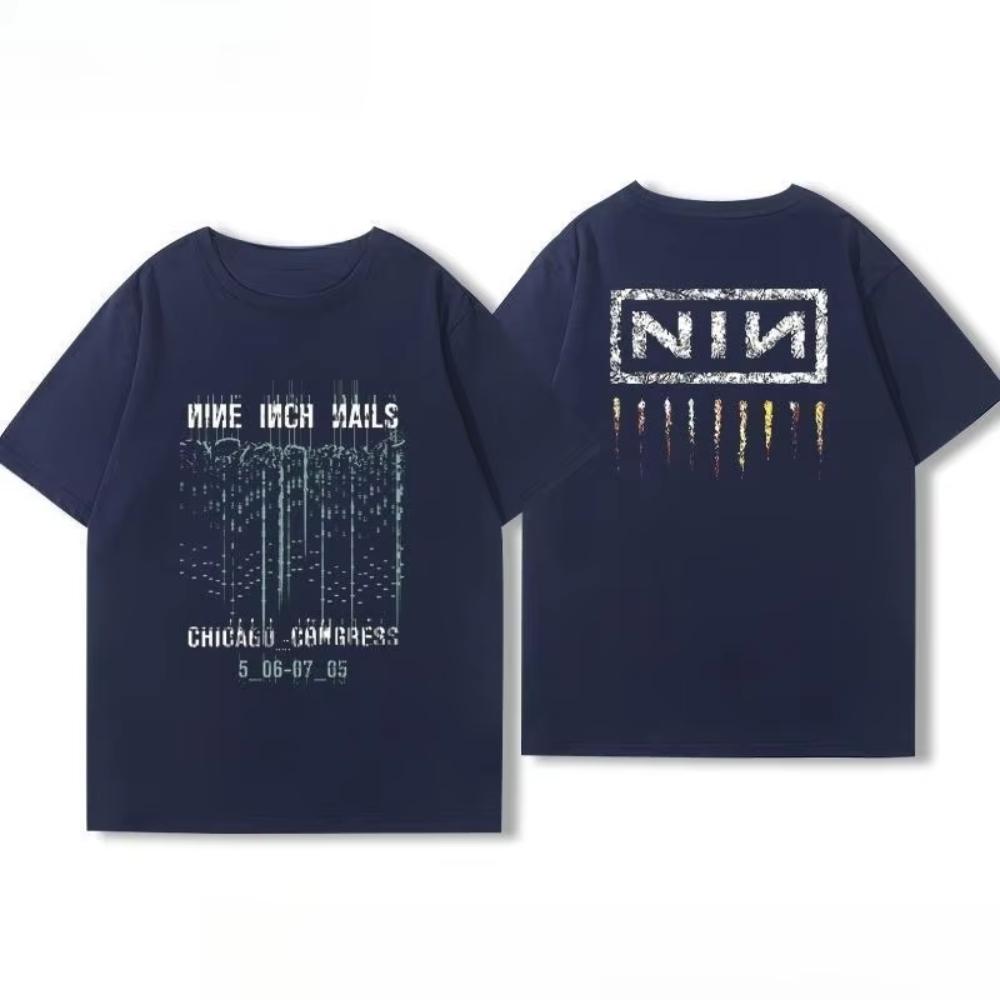 Американская летняя хлопковая куртка для мужчин и женщин Nine Inch Nails Nine Inch Nails Окружающая рок-группа Футболка с коротким рукавом с принтом