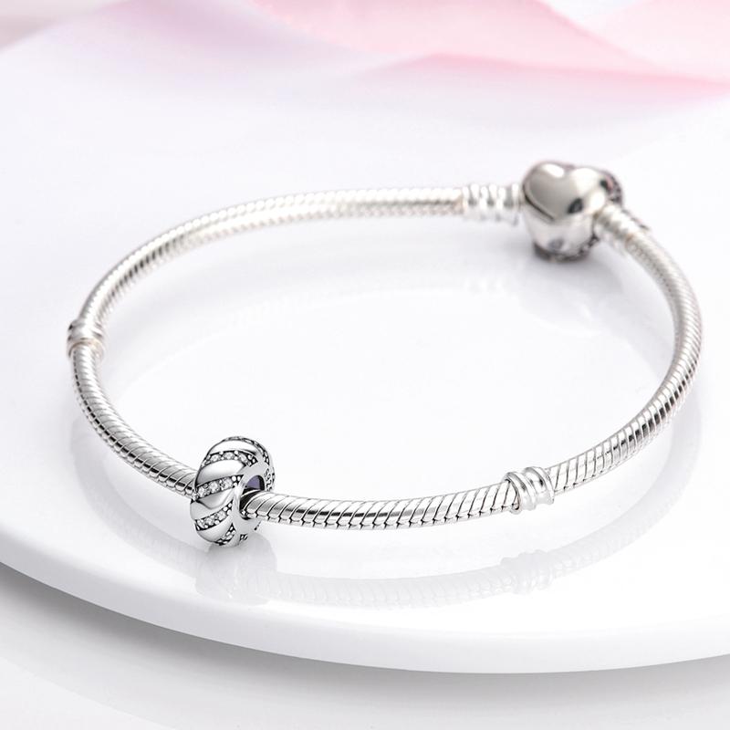 925 Silver Charms Silicone Spacer Beads Fit Bangle Bracelet DIY Gift For Women Jewelry Making