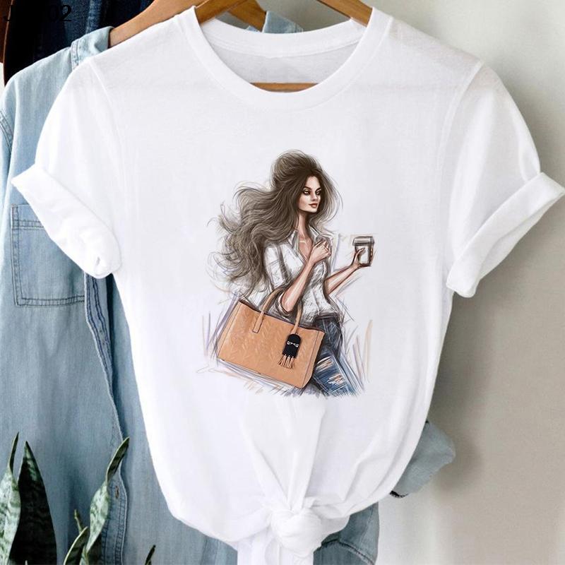 New Harajuku Women's Coffee Sweet Girl Printed Female T Shirt Cartoon Short Sleeve Summer Ladies T-shirt Tops Tee Tshirt Clothes