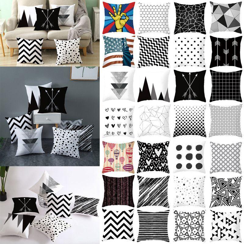 Stylish Geometric Cushion Cover With Dotted Grid And Triangular Patterns For Modern Decor