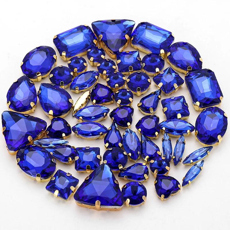 50pcs/Bag Glitter Mixed Shape Sew On Glass Rhinestone Gold Claw Crystal Buckle Diy Wedding Decoration Accessories