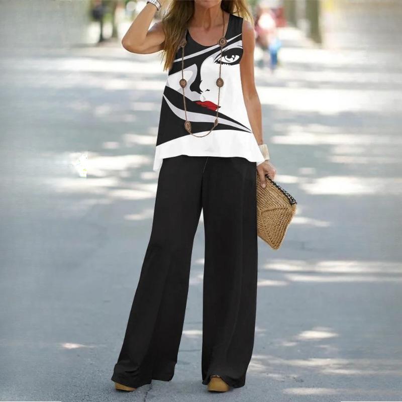 BITCED Женский повседневный топ из двух частей с принтом и брюками на резинке на талии, женский костюм