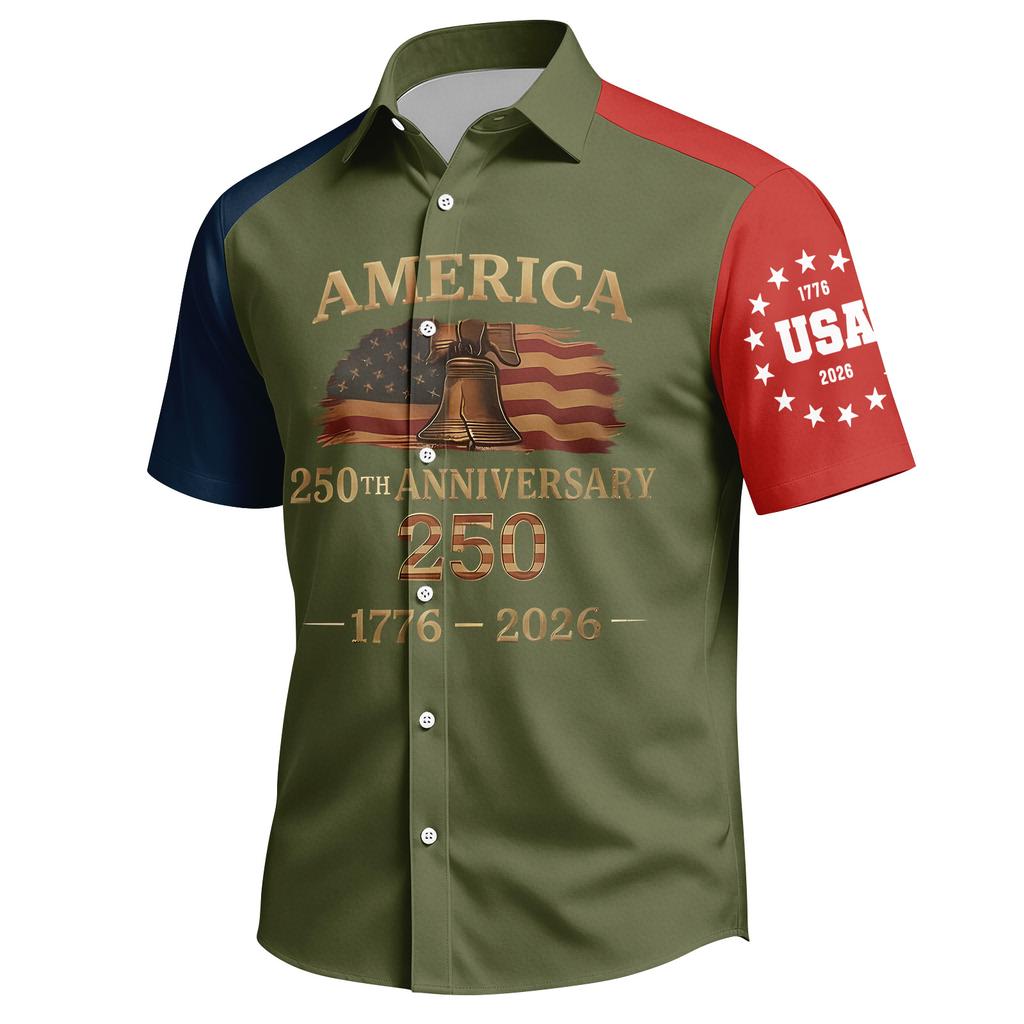 Men's Independence Day Printed Collared Top Men's Casual Sports Short-Sleeve Shirt