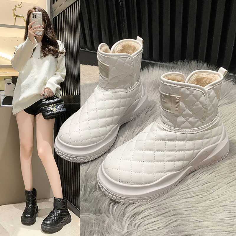 Зимние сапоги на платформе женские осенние и зимние новые бархатные термоботинки женские студенческие водонепроницаемые хлопковые сапоги женские