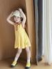 Baby Girls Summer Polo Dress, Yellow Red Contrast Trim Polo Collar Sleeveless Half Button Ruffle Hem Kids Casual Dress