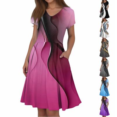 Женское летнее повседневное платье с принтом, V-образным вырезом, короткими рукавами и карманами