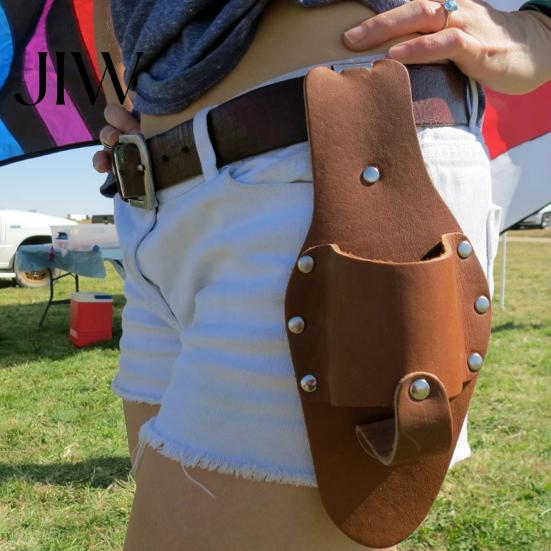 Heavy Duty Can Holder for Belt Faux Leather Beer Holster Belt, Portable Drink Bottle with Rivet Strap, Convenient Clip Hands Free Carrier Camping