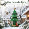 Wild Bird Feeder with Drinking Cups Christmas Tree for Outdoor, Metal Hanging 2 All Weather Rust Proof Water Cups, Green Xmas Seeds Tray Garden Patio