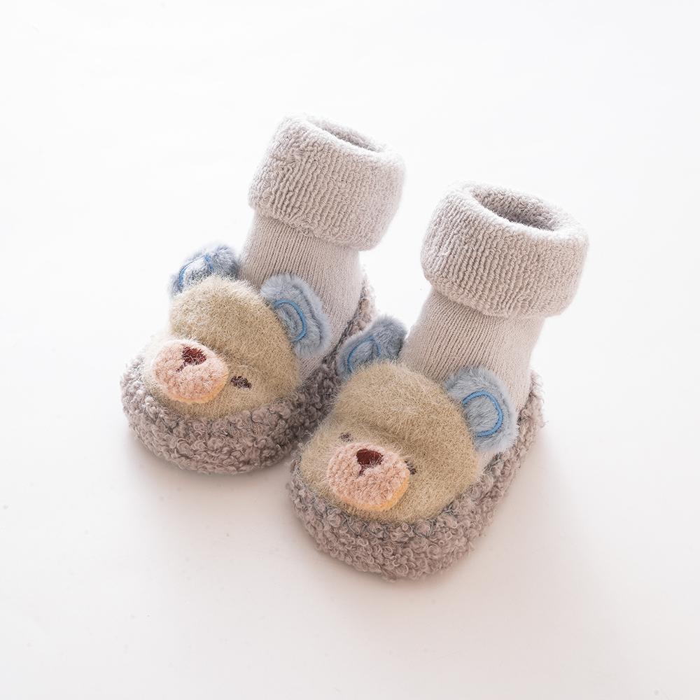 Зимние детские милые пушистые туфли-куклы в виде кролика для малышей, нескользящие толстые носки-петли, теплая уютная махровая обувь для первых шагов