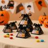 Cardboard Goodie Bags with Ribbons Halloween Triangle Candy Box, Pumpkin Ghost Witch Themed Treat Gift Box Boxes for Parties Ribbon, Trick or