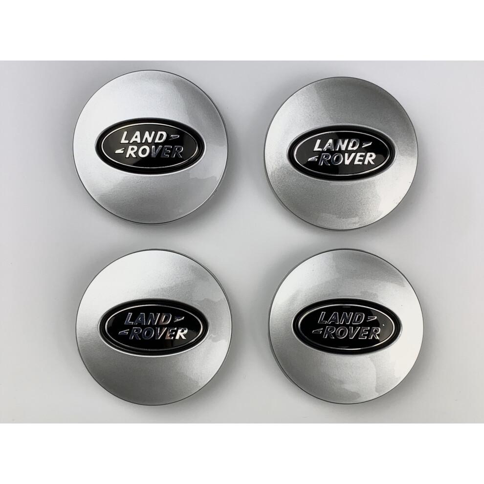 (Matt Silver and Black Land Rover Caps) Sets of 4 Land Rover alloy wheel caps 63mm S