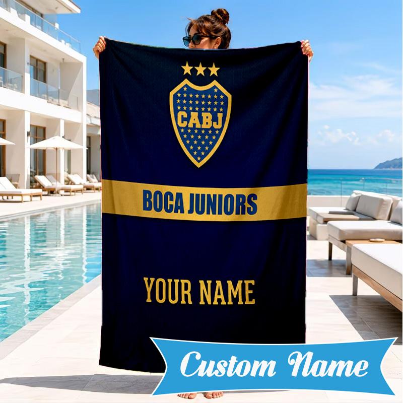 Custom Name Boca Juniors Crest Design Personalized Microfiber Beach Towel, Quick-Dry, Ideal for Summer Travel, Beach Essential, Swimming