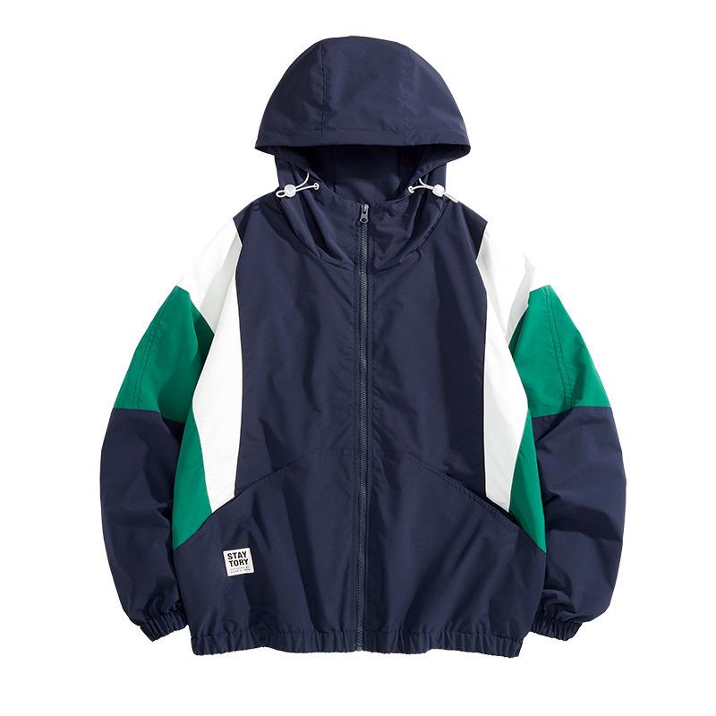 New Men's Jacket Youth Jacket Student Spring and Autumn Hooded Color Matching Loose Running Suit