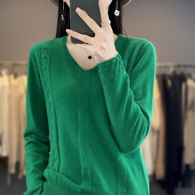 INDFS Женская мода Повседневный Осень Зима Однотонный Принт Длинный Рукав V-образный Вырез Свитера