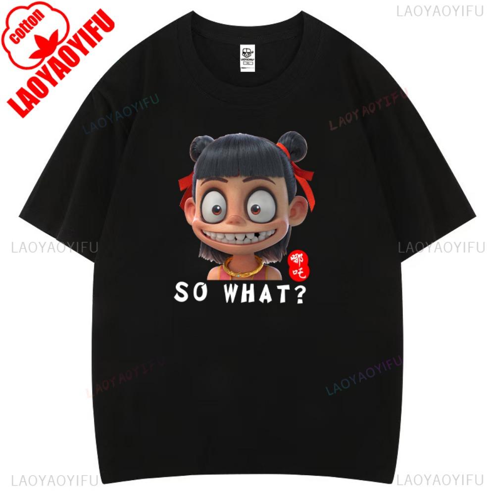 Футболка с рисунком Nezha Cartoon для мужчин и женщин, забавная одежда, футболка Harajuku из высококачественного хлопка с короткими рукавами